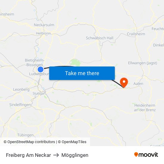Freiberg Am Neckar to Mögglingen map