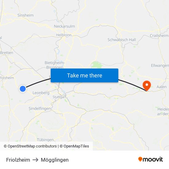 Friolzheim to Mögglingen map