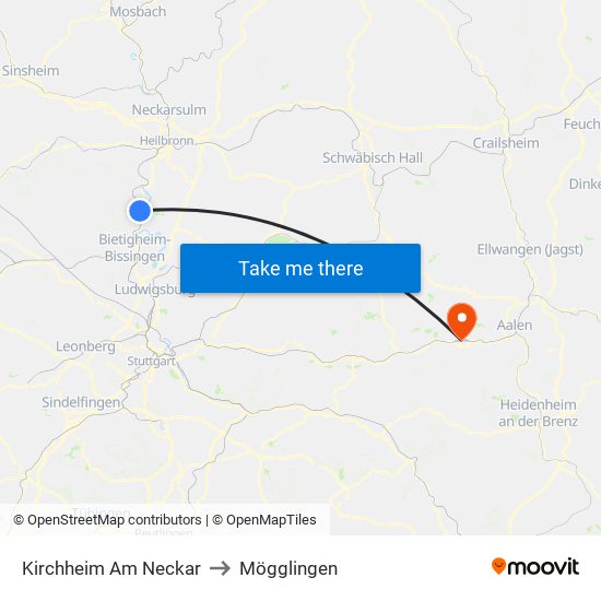 Kirchheim Am Neckar to Mögglingen map