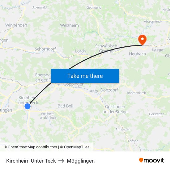 Kirchheim Unter Teck to Mögglingen map