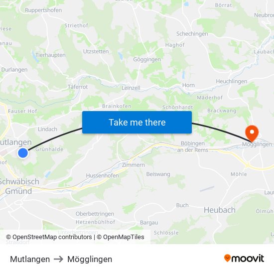 Mutlangen to Mögglingen map