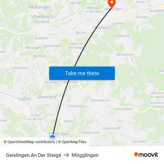 Geislingen An Der Steige to Mögglingen map