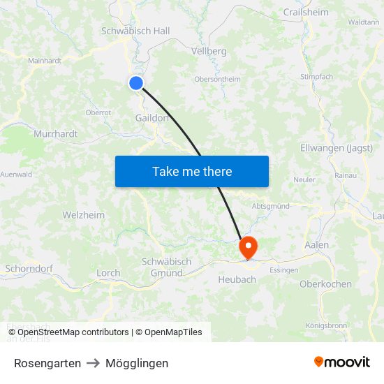 Rosengarten to Mögglingen map