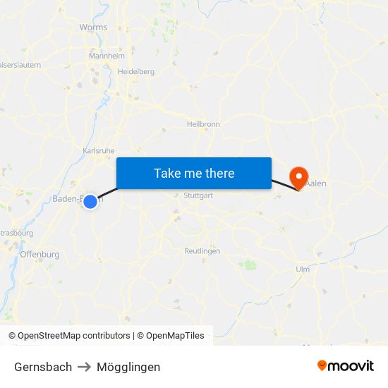 Gernsbach to Mögglingen map