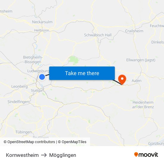 Kornwestheim to Mögglingen map