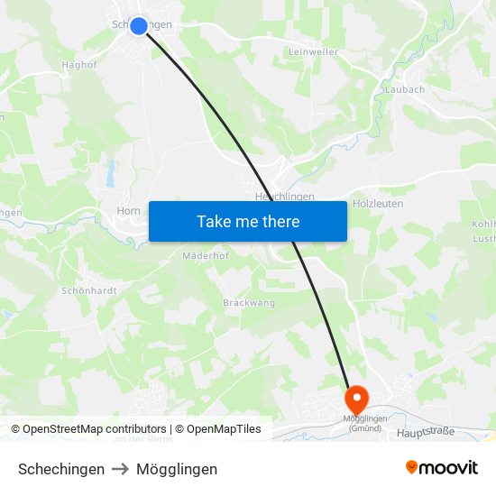 Schechingen to Mögglingen map