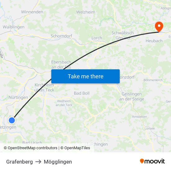 Grafenberg to Mögglingen map