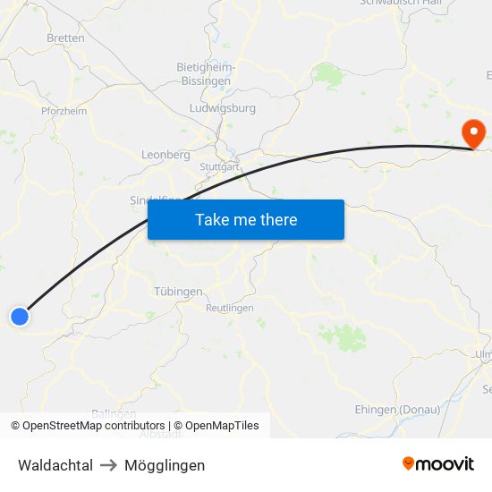 Waldachtal to Mögglingen map