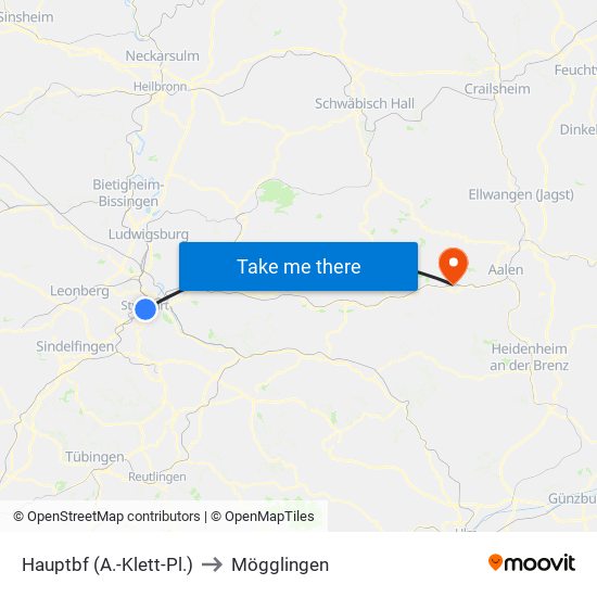 Hauptbf (A.-Klett-Pl.) to Mögglingen map