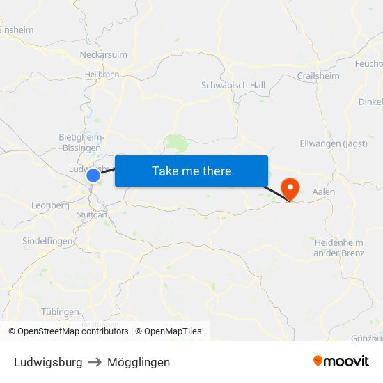 Ludwigsburg to Mögglingen map