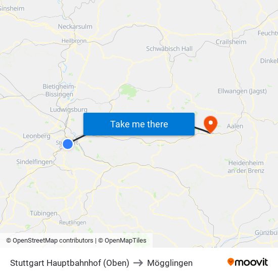 Stuttgart Hauptbahnhof (Oben) to Mögglingen map