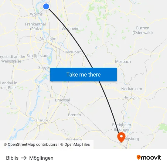 Biblis to Möglingen map