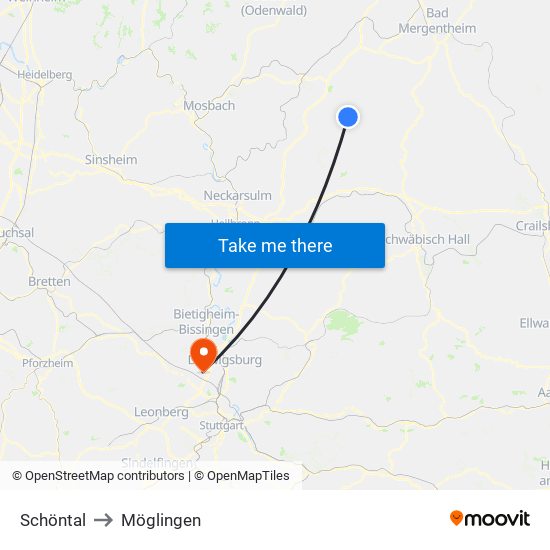 Schöntal to Möglingen map