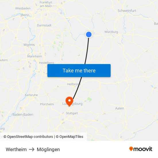 Wertheim to Möglingen map