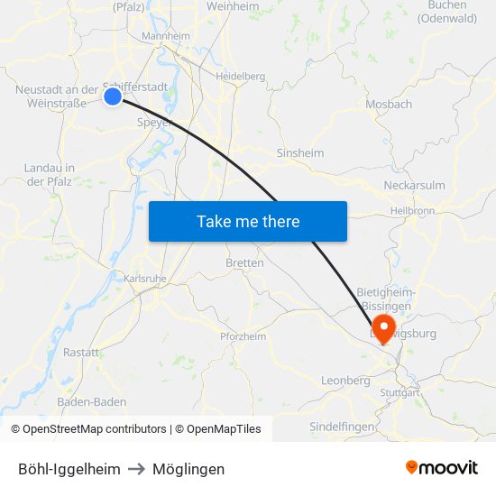 Böhl-Iggelheim to Möglingen map