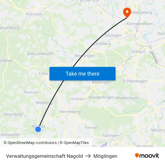 Verwaltungsgemeinschaft Nagold to Möglingen map