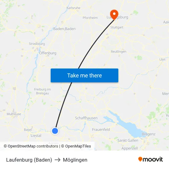 Laufenburg (Baden) to Möglingen map