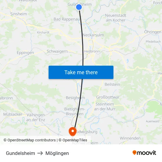 Gundelsheim to Möglingen map