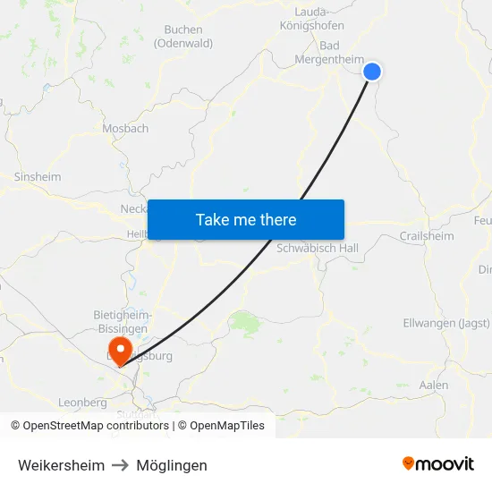 Weikersheim to Möglingen map