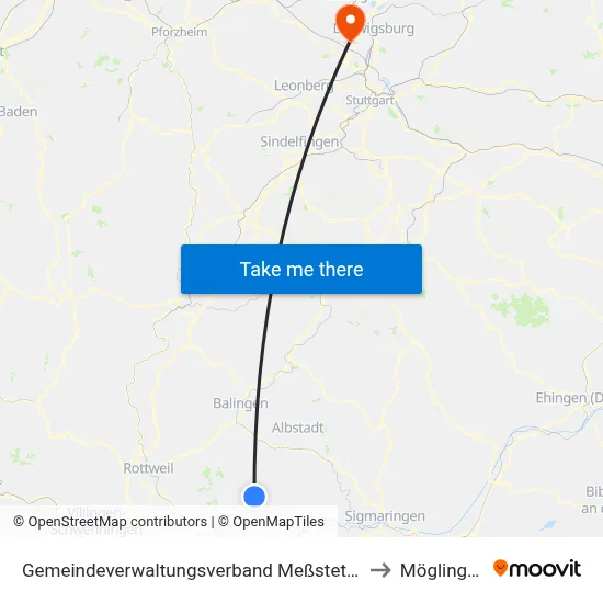 Gemeindeverwaltungsverband Meßstetten to Möglingen map