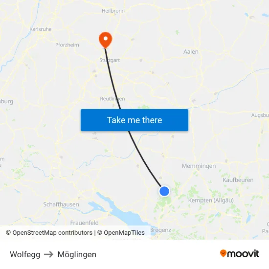 Wolfegg to Möglingen map