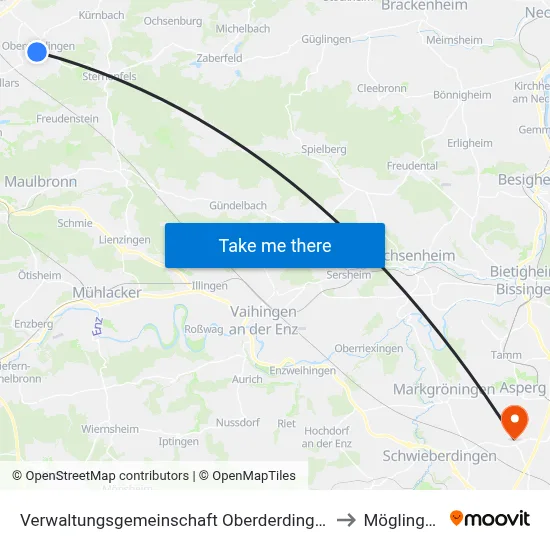 Verwaltungsgemeinschaft Oberderdingen to Möglingen map