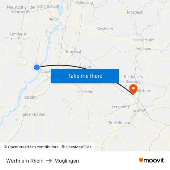 Wörth am Rhein to Möglingen map