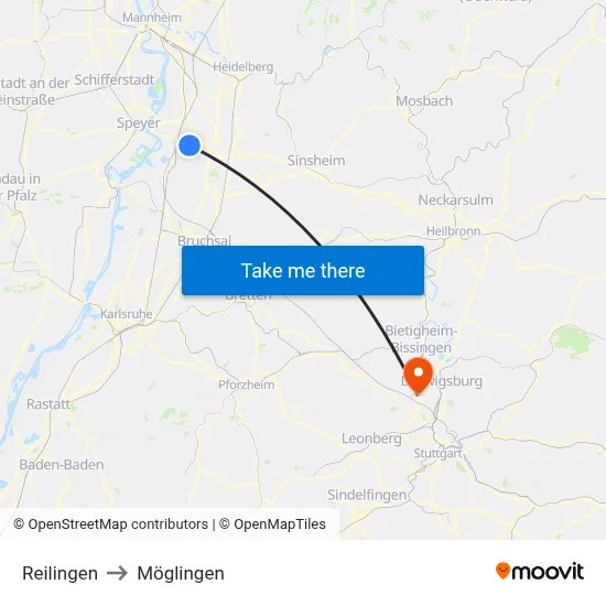 Reilingen to Möglingen map