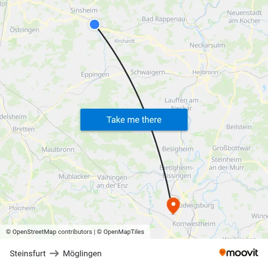 Steinsfurt to Möglingen map