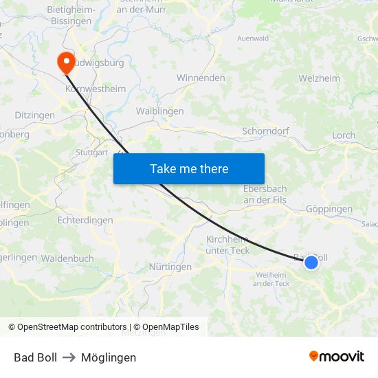 Bad Boll to Möglingen map