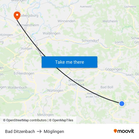 Bad Ditzenbach to Möglingen map