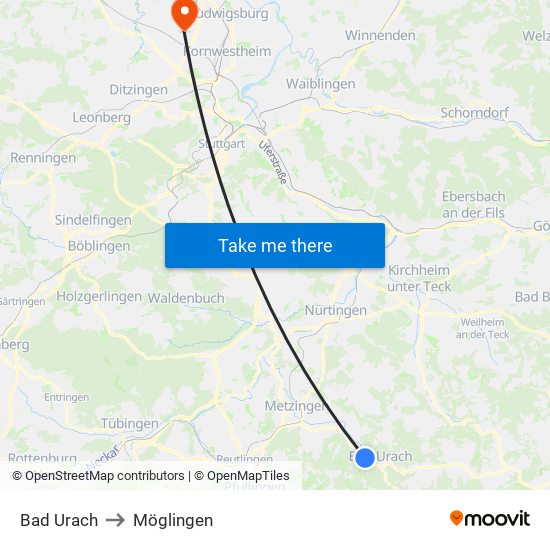 Bad Urach to Möglingen map