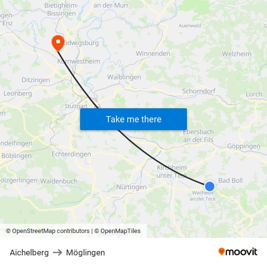 Aichelberg to Möglingen map