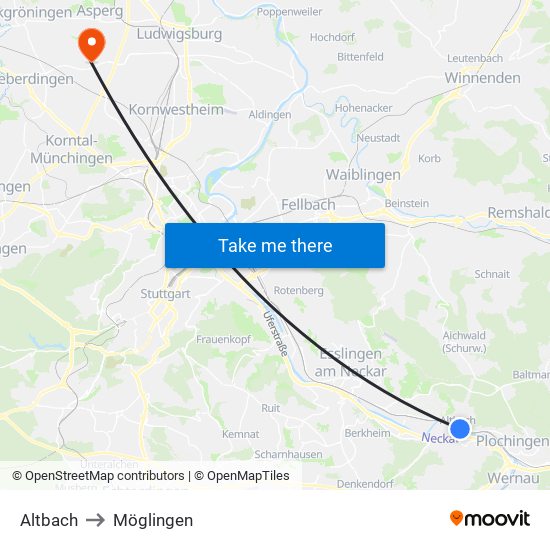 Altbach to Möglingen map