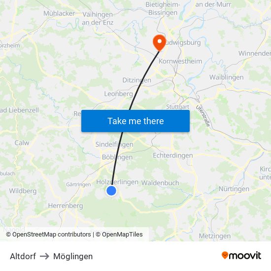 Altdorf to Möglingen map