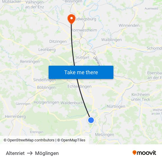 Altenriet to Möglingen map