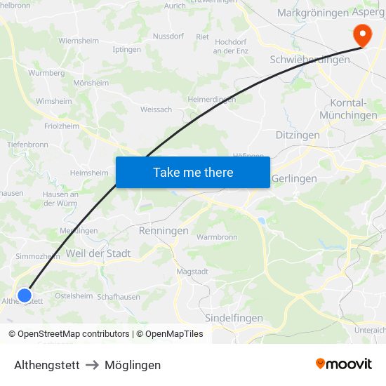 Althengstett to Möglingen map
