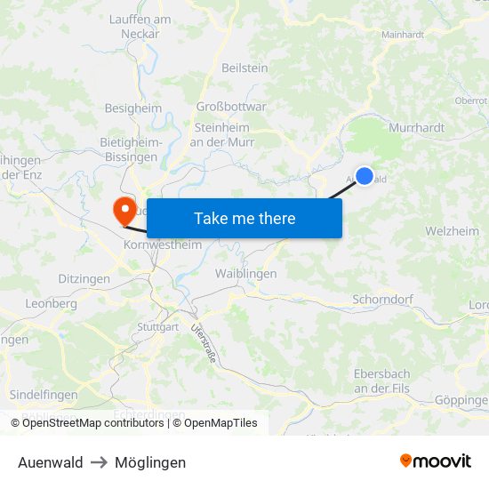 Auenwald to Möglingen map