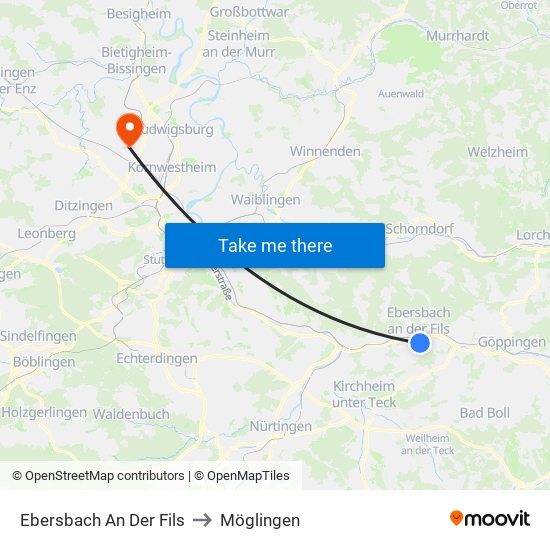 Ebersbach An Der Fils to Möglingen map