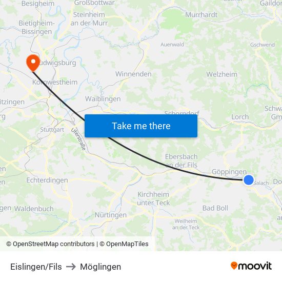 Eislingen/Fils to Möglingen map