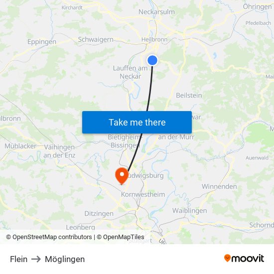 Flein to Möglingen map