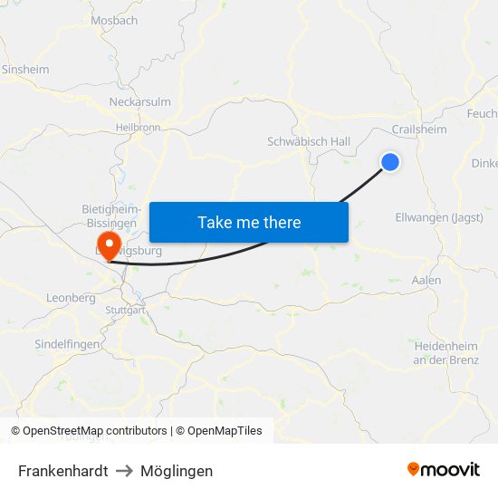 Frankenhardt to Möglingen map