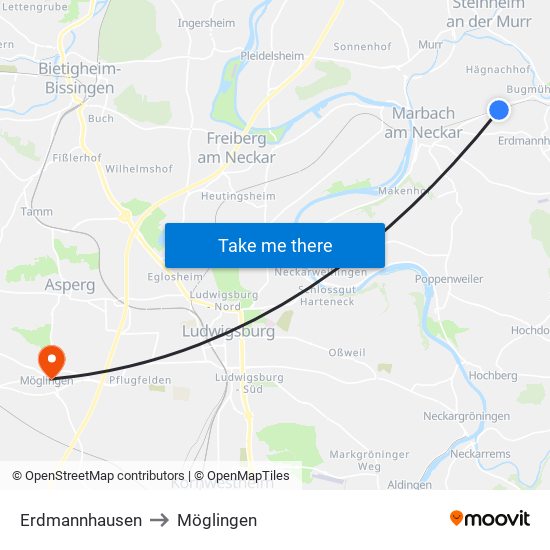 Erdmannhausen to Möglingen map