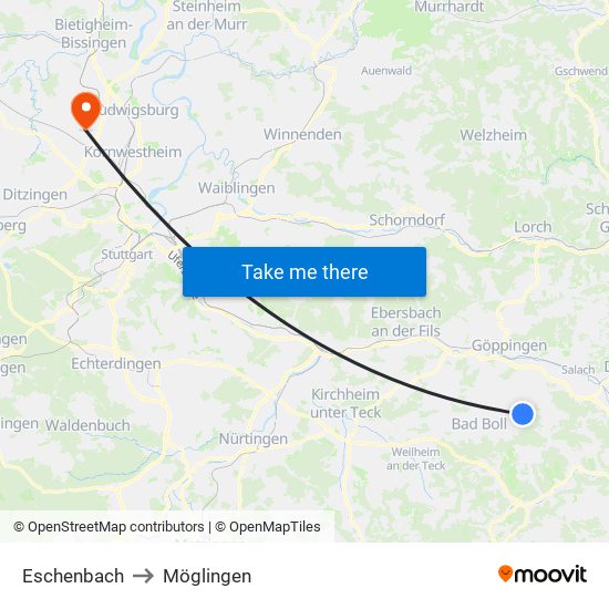 Eschenbach to Möglingen map