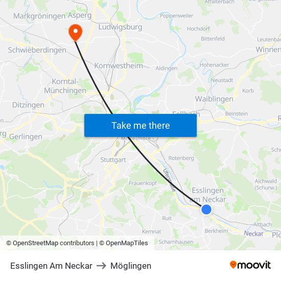 Esslingen Am Neckar to Möglingen map