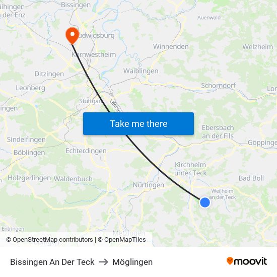 Bissingen An Der Teck to Möglingen map