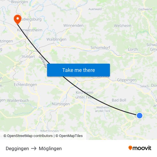 Deggingen to Möglingen map