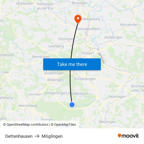 Dettenhausen to Möglingen map