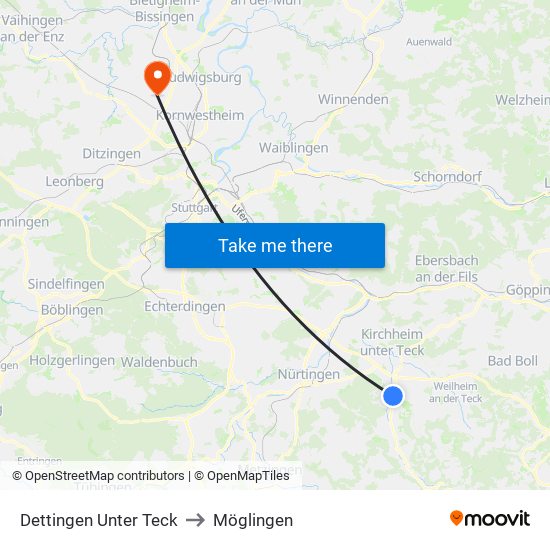 Dettingen Unter Teck to Möglingen map