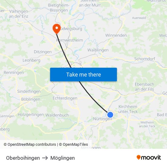 Oberboihingen to Möglingen map
